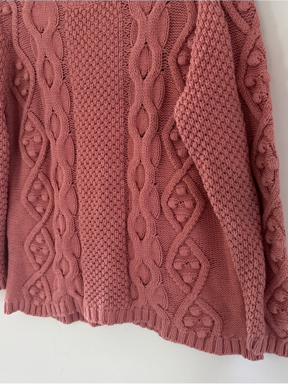 Coldwater Creek Cabled Crew Neck Shaker Sweater Womens Medium Pink Bobble Knit - Picture 4 of 10